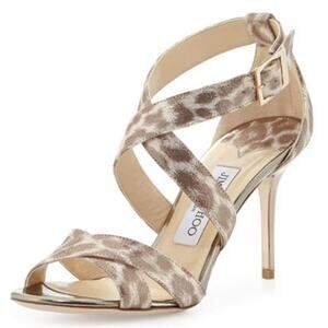 Jimmy Choo Louise Gold Leopard-Print Mirrored Heel Sandal